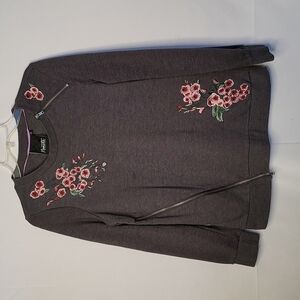 Nanette Lepore zipper embroidered floral pull over sweater sweatshirt size Small